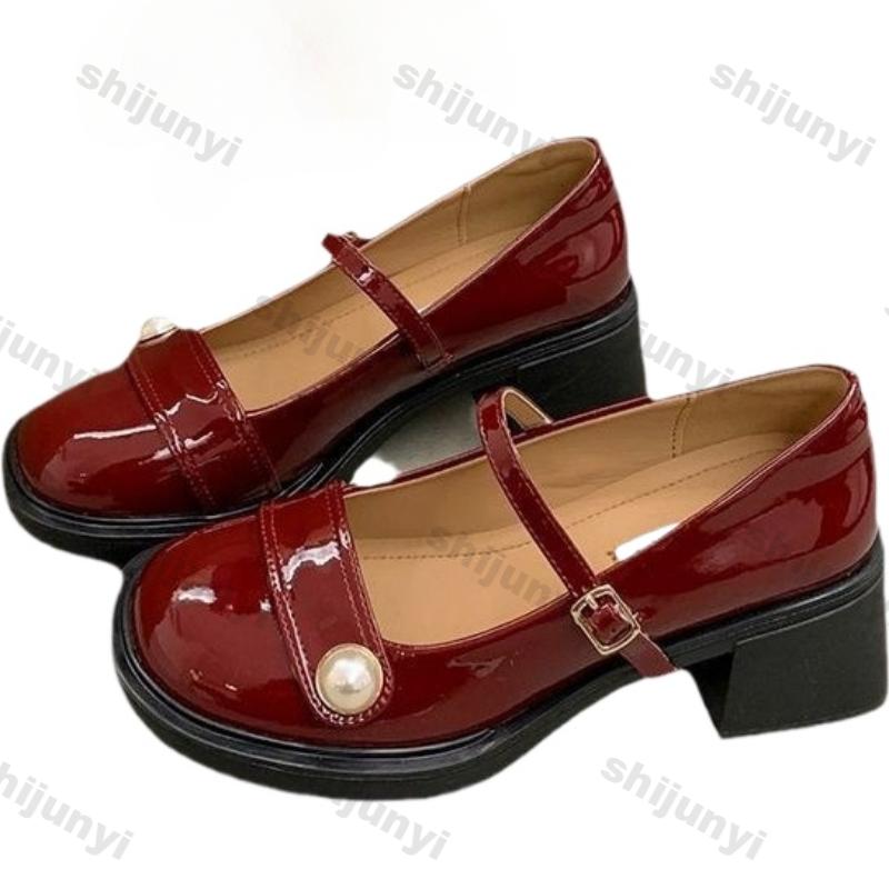 Fashion Women High Heels Mary Jane Shoes New Design Spring Autumn Soft Patent Leather Shoes Female Buckle Round Toe Chunky Single Shoe