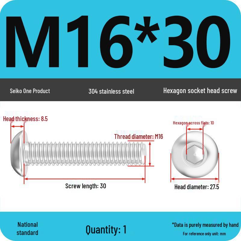 304 Stainless Steel Pan, Half, and Round Head Hexagon Screws (M2-M12)