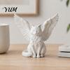PLA Material Crafts Angel Cat Desk Ornament, Matte White 3D Printing Figurine, Minimalist Statues Winged Sculpture for Home Office Shelf And
