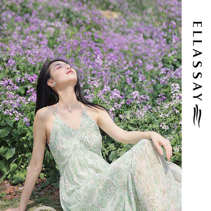 

ELLASSAY Women s Summer Printed Chiffon Resort Strap Dress L