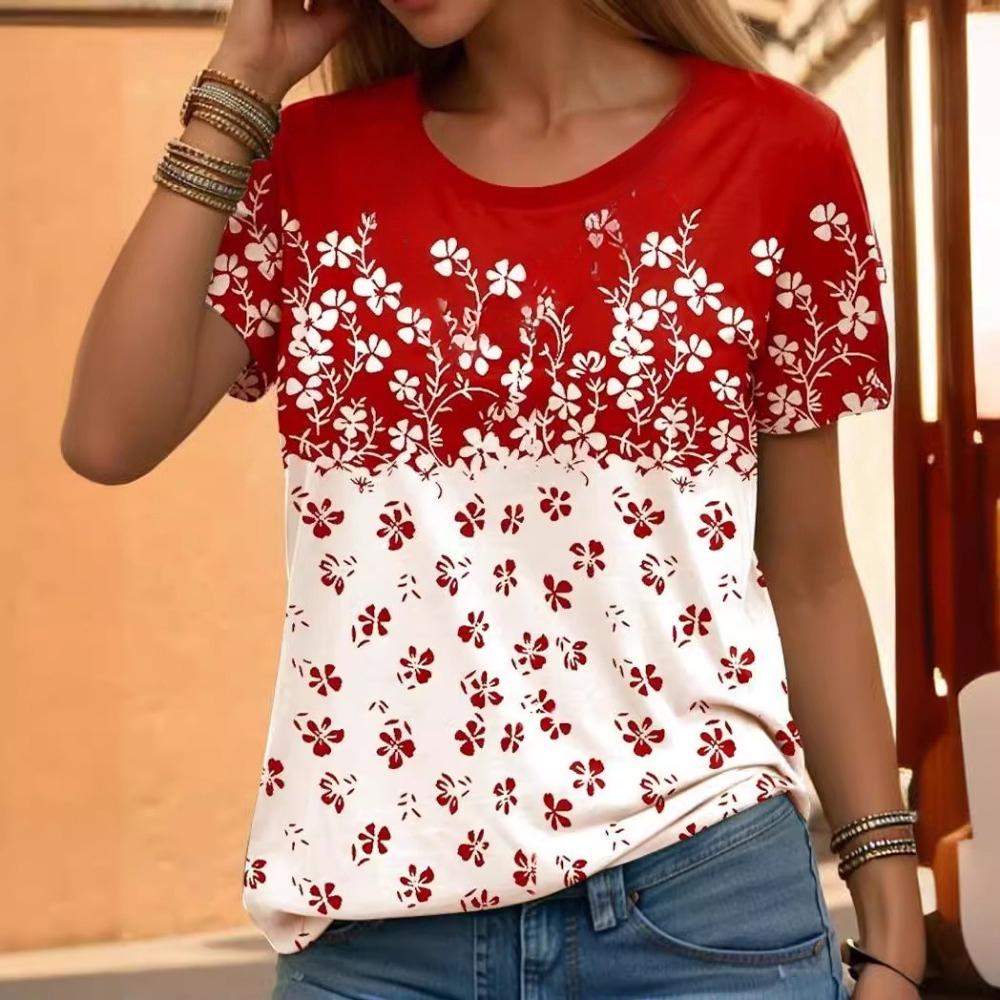 Beautiful Floral Pattern 3D Digital Printing Women's Casual Round Neck Short Sleeved T-shirt