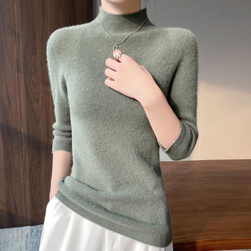 

Spring Women s Slim Fit Half-High Neck Knit Sweater with Mid-Sleeves XXL
