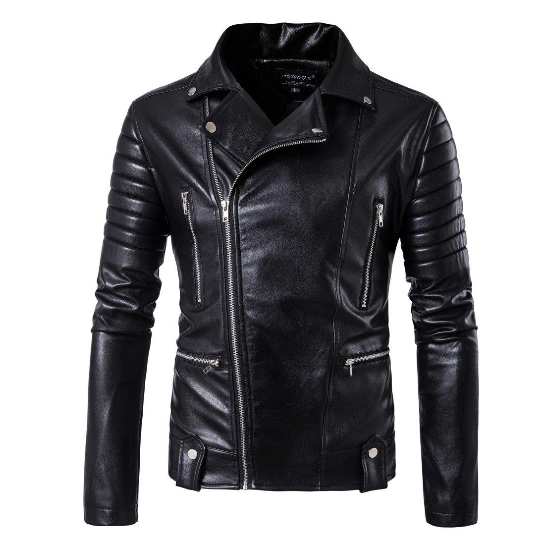 Men s leather jacket with multiple zippers, men s leather messenger bag, motorcycle-style PU leather jacket for riding a Harley motorcycle. S чёрный