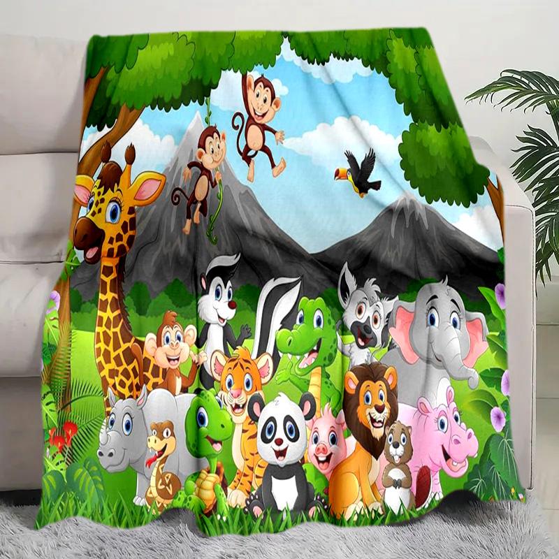 Jungle Animal Friends Plush Blanket Suitable All Seasons Soft Comfortable Sofa Office Nap Travel Birthday Gift Christmas Present