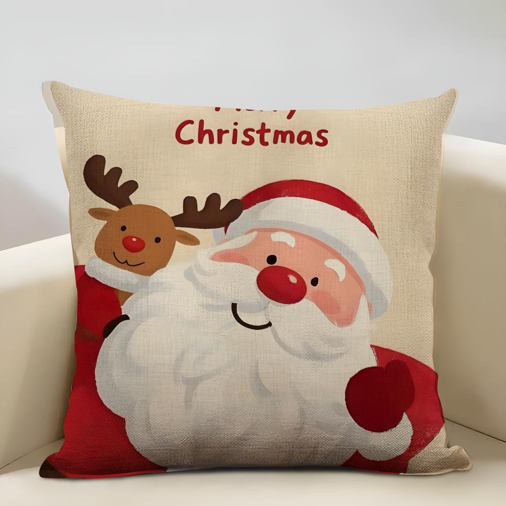 Cute Cartoon Christmas Cushion Cover Household Decoration Linen Sofa Cushion Cover: Skin-Friendly & Breathable With Invisible Zi