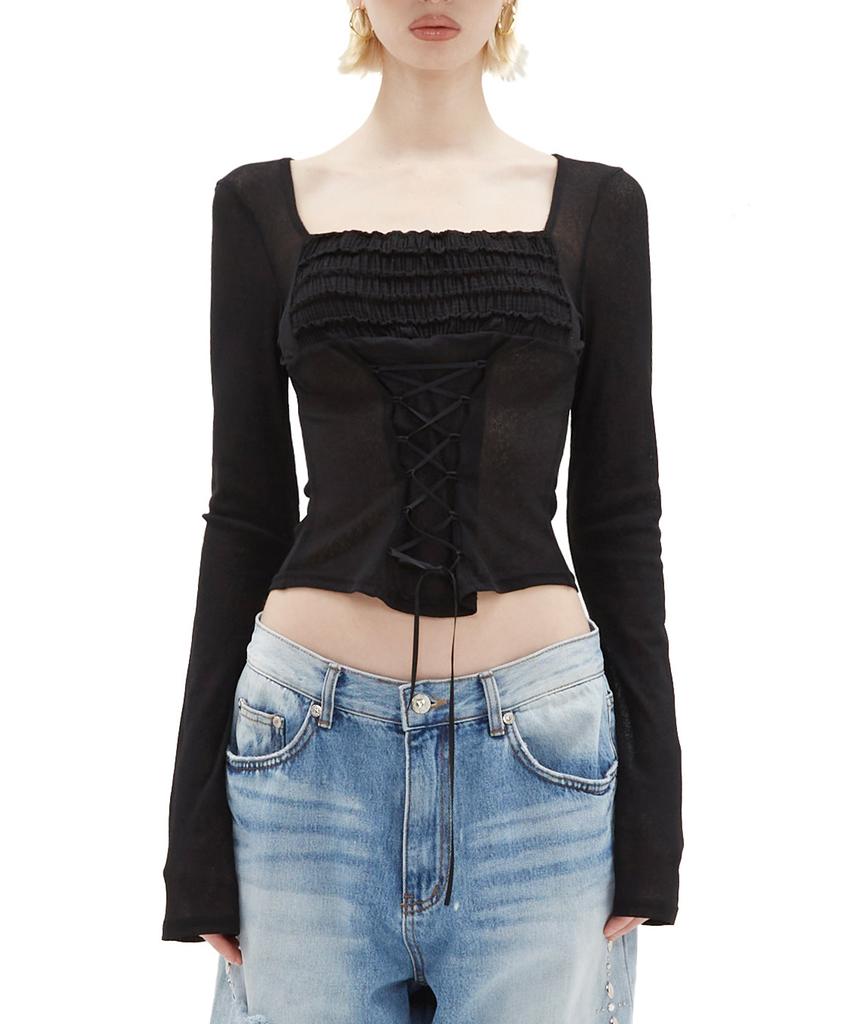 Hilda Pure Lace-Up Corset Top [Black]