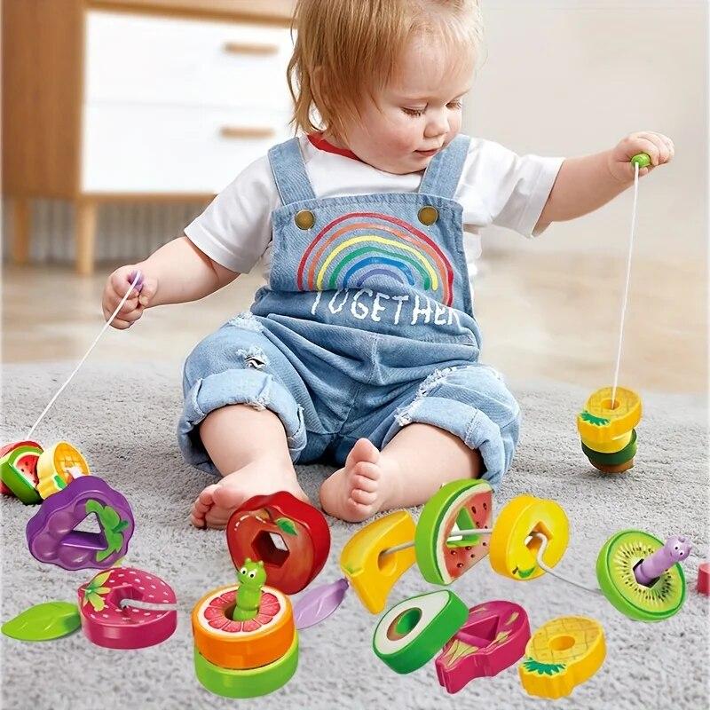 Kids Fruits Vegetables String Toys Greedy Eating Bugs String Intelligence Shape Training Interactive Fun Early Educational Toy