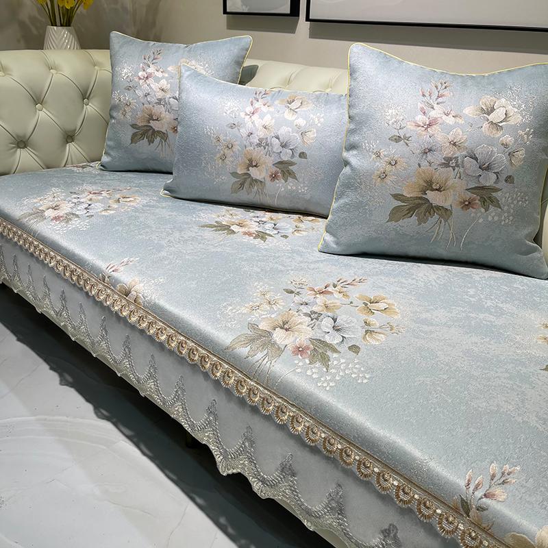 Jacquard Lace Edge Sofa Cover European Chenille Fabric Anti-slip Sofa Cushion Living Room Slipcover Armrest Towel Home Decor