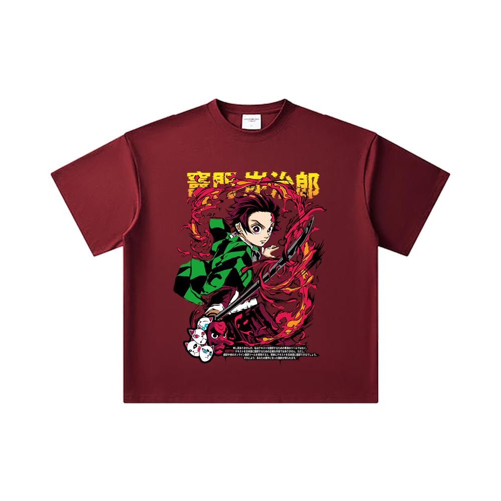 260 GSM Double Yarn 32 Count 100% Cotton Demon Slayer V19 Tanjiro Print Unisex Heavy Cotton T Shirt