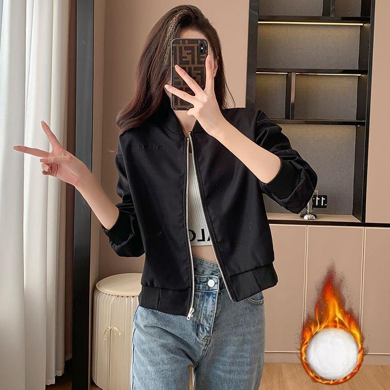 Jacket Women's Autumn and Winter Embroidered Baseball Uniform Versatile Design Small Casual Sports Velvet Short Jacket Top