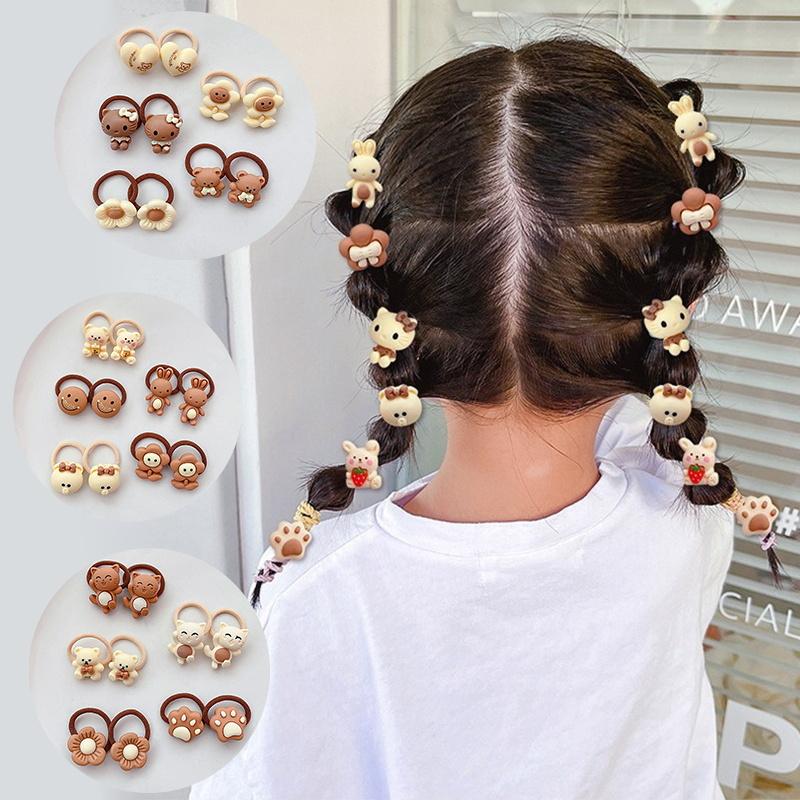 

10pcs Girls Coffee Beige Small Size Scrunchie Children Cute Cartoon Elastic Hair Bands Headwear for Kids Baby Hair Accessories