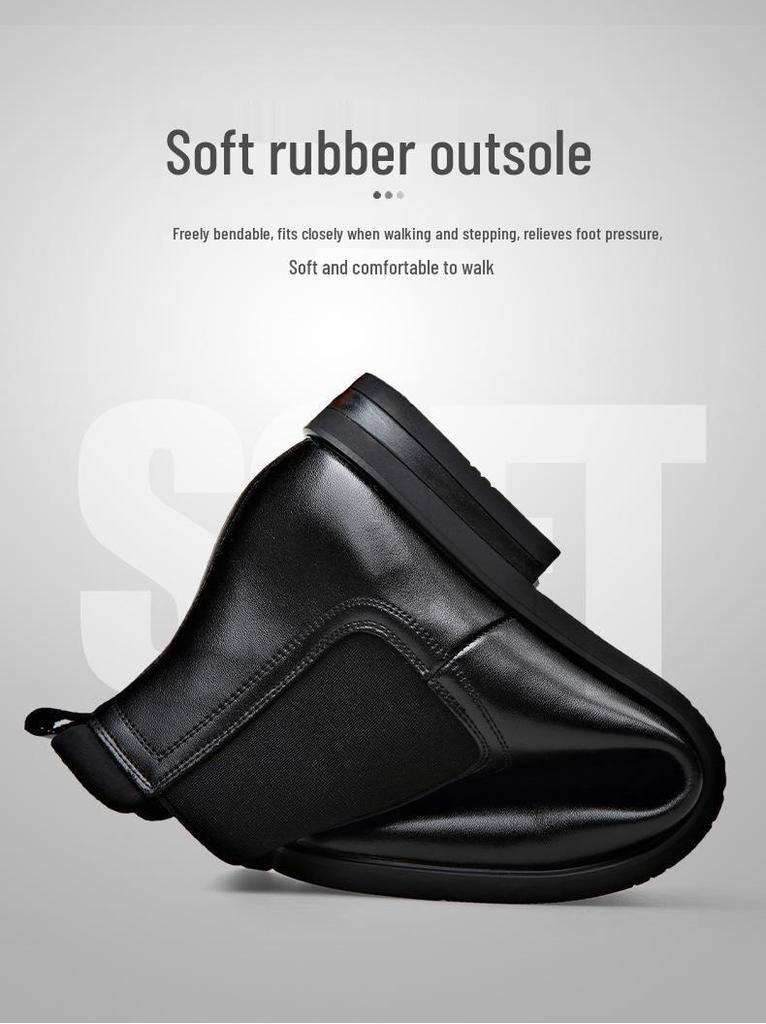 Chelsea Pointed Toe Leather Boots: Fashionable Slip-on, Korean & British Style Business Men's Plus Size Shoes.