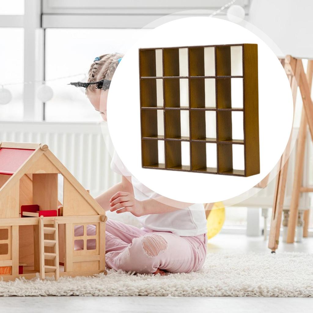 1:12 Dollhouse Display Shelf Rack Wooden Dollhouse Furniture Model Birthday Gift 16 Grid Miniature Furniture Toy for Diorama