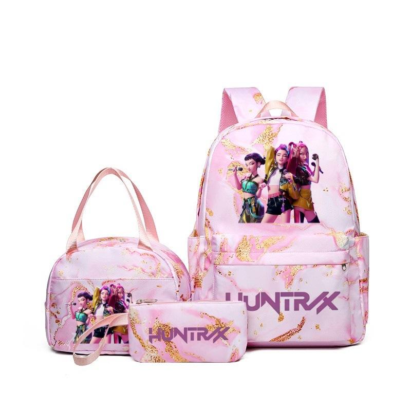 K-POP Witch Hunters Cartoon Printed Student Pencil Bag Lunch Bag Three-piece Backpack (as the picture,Three piece set)
