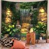 2D Lush Green Waterfall with Stone Wall Background for Photoshoot