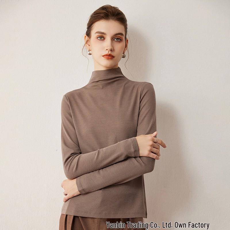 Women's Half-High Neck Ultra-Fine Wool Thin Knit Sweater - Machine Washable Base Layer for Autumn/Winter