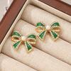 Christmas Bowknot Shaped Studs Earrings Alloy Dripping Oil Ear Rings for Women Girls Elegant Party Wear Ear Accessories