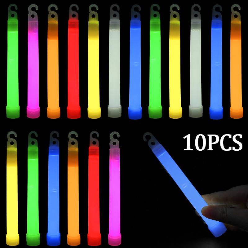 5/10pcs Glow Sticks With Hook 6 Inch Fluorescence Light Stick For Hiking Camping Outdoor Supplies Glow In The Dark Party Decor