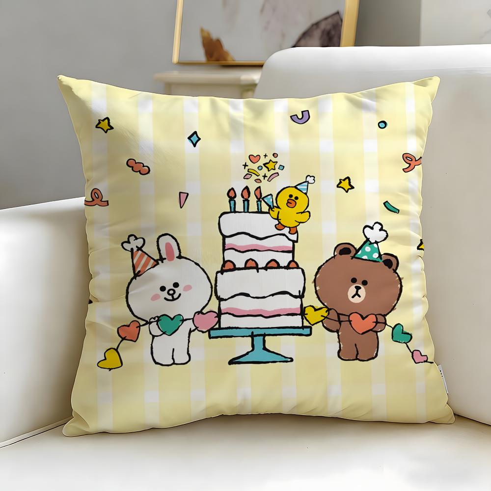 popular cartoon brand LINE friends Cushion Cover Soft & Easy-Wash Pillow Case – Versatile for Couch, Bed, Travel and Office