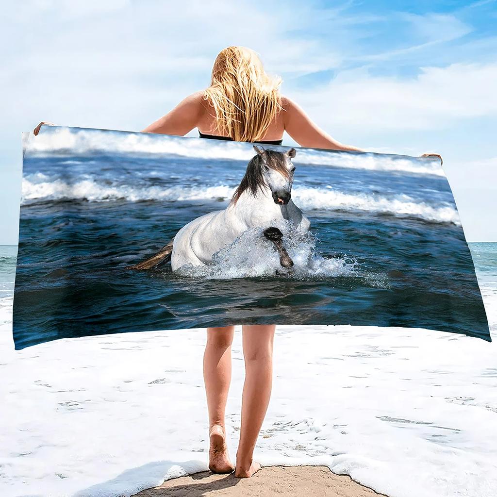 3D Horse Beach Towel Microfiber Quick-Drying Bath Convenient Thin Blanket Suitable for Swimming Travel Yoga Camping