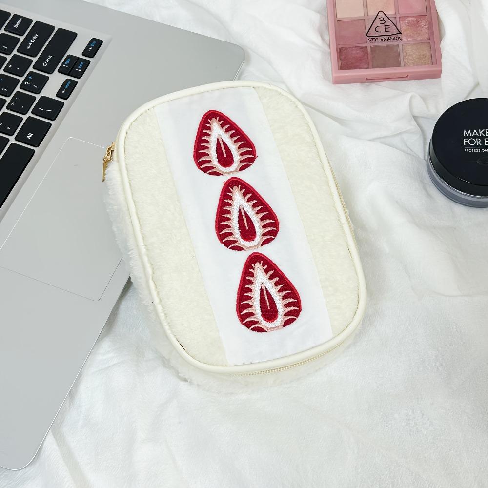 Strawberry Pattern Plush Storage Bag, Three-dimensional Storage, Super Large Capacity. Stationery/miscellaneous Storage Bag