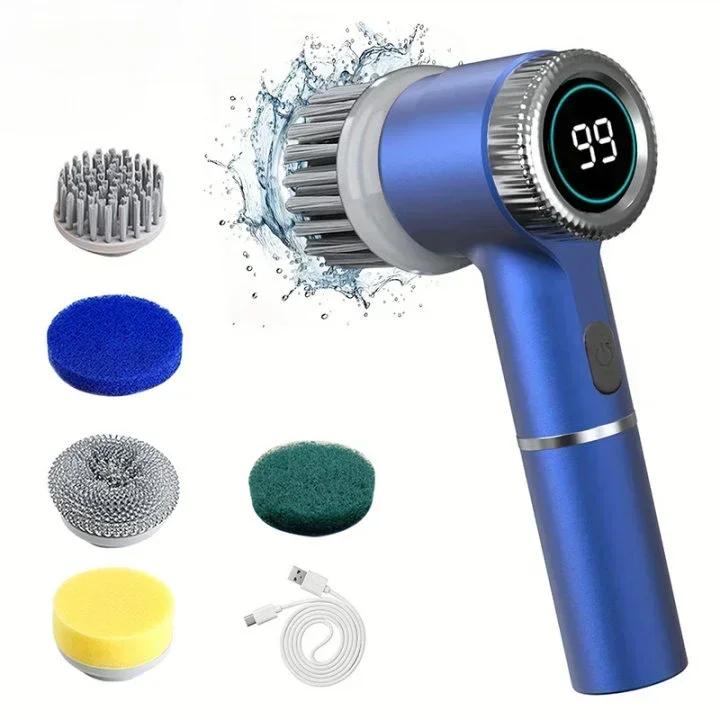 

New Electric Cleaning Brush Multifunctional Kitchen Bathroom Toilet Portable Powerful Clean Brush LED Display синий