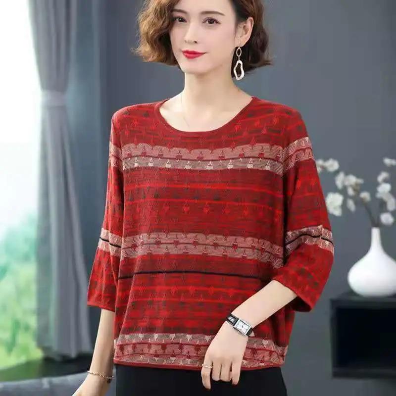 Spring and Autumn New Thin Middle-aged Mid-Sleeve Three-quarter Sleeve Knitted Sweater Women's Fashion