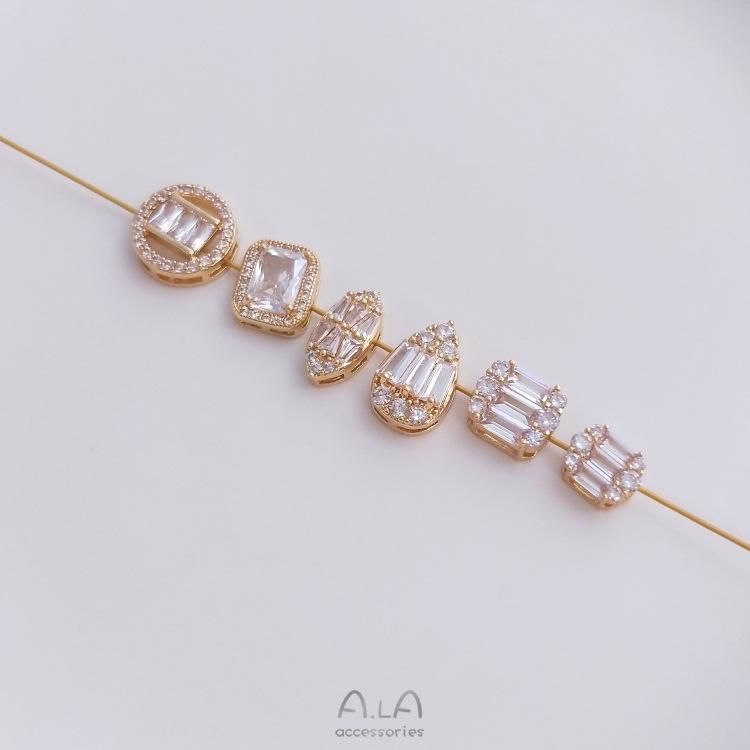 14K Gold-Filled Zircon Spacer Beads: Square, Round, Marquise, and Teardrop Shapes for DIY Jewelry