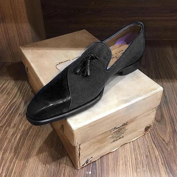 Men s Plus Size Tassel Loafers - Pointed Toe, Slip-On, Leather, Velvet-Lined, Winter Business Casual Shoes 38 чёрный