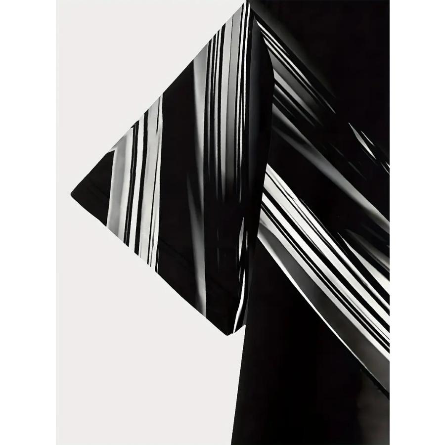 Men Casual Graphic T-Shirt - Black & White Abstract Design, Short Sleeve, Round Neck  Stretchy Summer, Streetwear Style, Everyday Comfort Tee