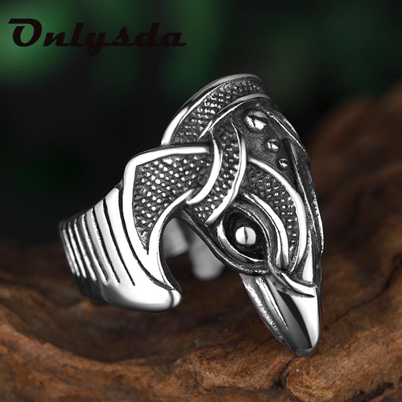 Viking Men Two Entwined Ravens Ring Norse Mythology Silver Color Odin Crow Stainless Steel Rings Nordic Amulet Jewelry Man Gift