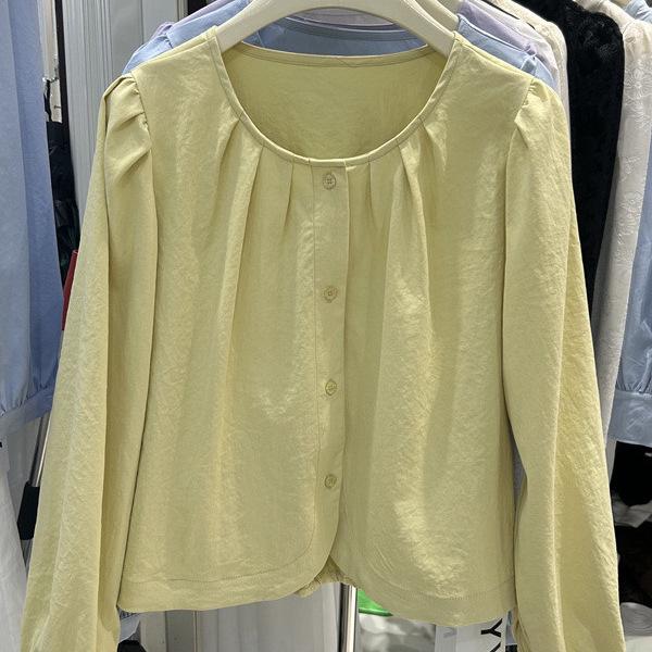

Spring 2025 Korean Retro Slimming Blouse: Fashionable, Age-Reducing Long Sleeve Women s Top Medium жовтий