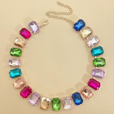 Collier Rectangulaire Pierre Précieuse Cristal Couleur Mixte 13x18 - Design Ras du Cou Européen et Américain
