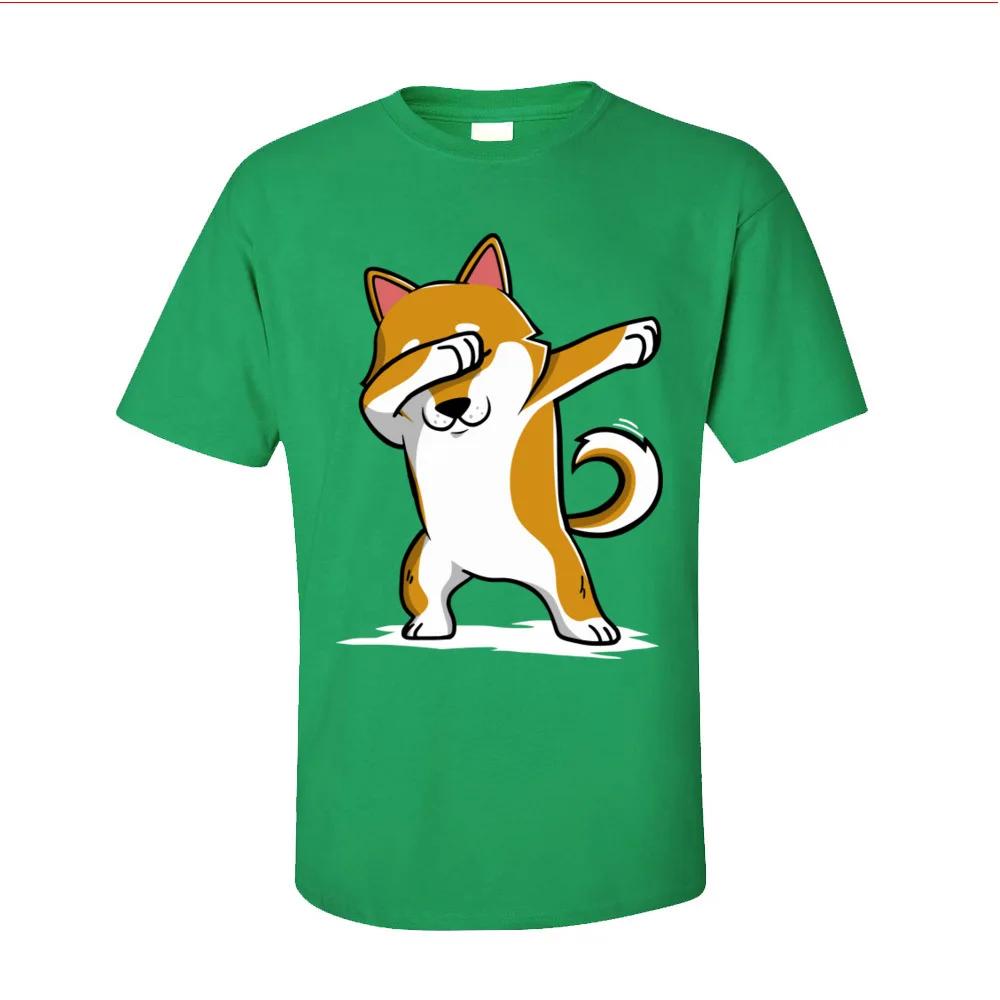 Funny Men's T-Shirt Shiba Inu Dabbing Tops Tees Discount Crew Neck Dance Tshirt Short Sleeve Cotton Casual T Shirt Wholesale