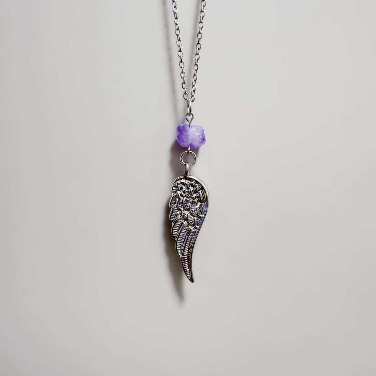 Original Vintage Irregular Purple Crystal Angel Wing Pendant Necklace for Women Halloween Party Collar Chain Jewelry Accessories