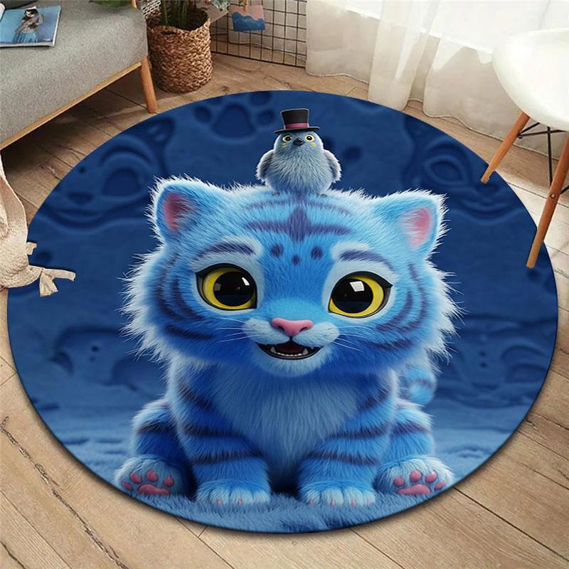 

Круглий килим Cutetiger, Килимок для вітальні, спальні, дивана, ігрової кімнати, Нековзкий килимок для підлоги 80cmx80cm