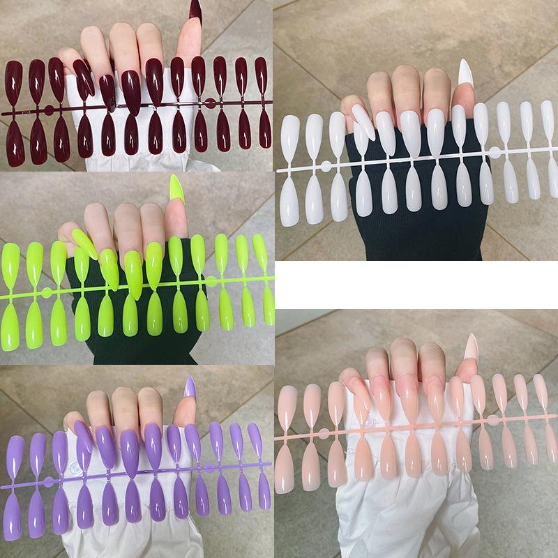 24 teile/satz DIY Schnelle Nägel Erweiterte Stil Spitze Spitze Einfarbig Glänzend Falsche Nägel Mehrfarbige Streifen Fertig Tragen Maniküre