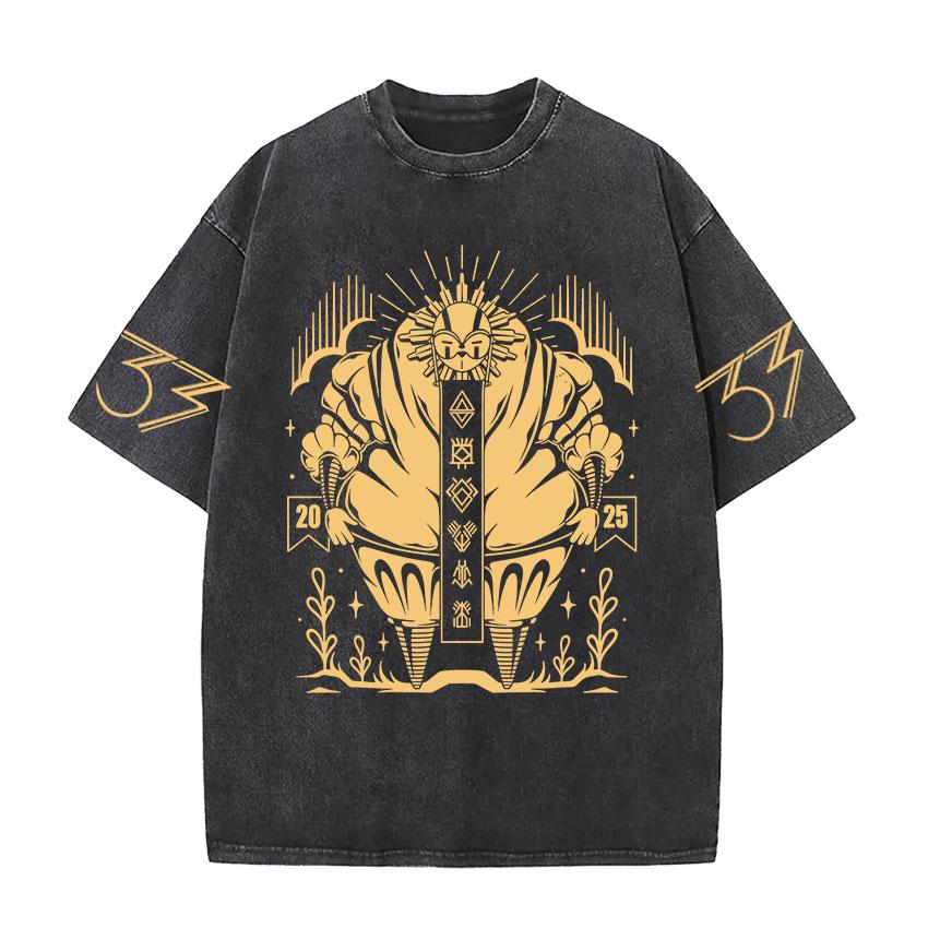 Esquie Clair Obscur Expedition 33 Vintage Washed Graphic T Shirts Men Gothic Classic Punk Short Sleeve Tshirt Unisex Streetwear