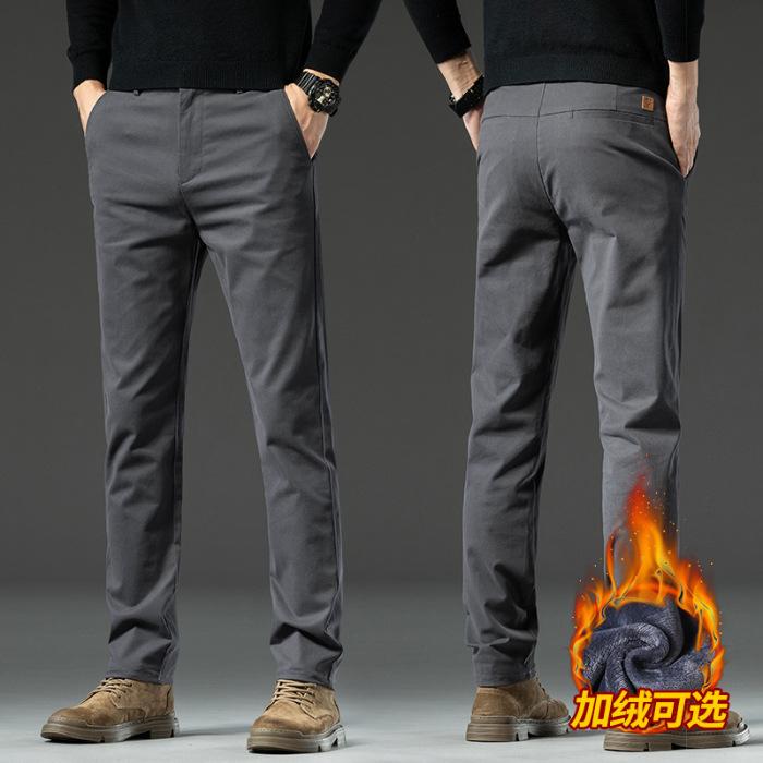 Podzimní A Zimní Pánské Plyšové Hrubé/Běžné Ležérní Vysoce Kvalitní Elastické Rovné Trubkové Volné A Lehké Obchodní Všestranné Kalhoty