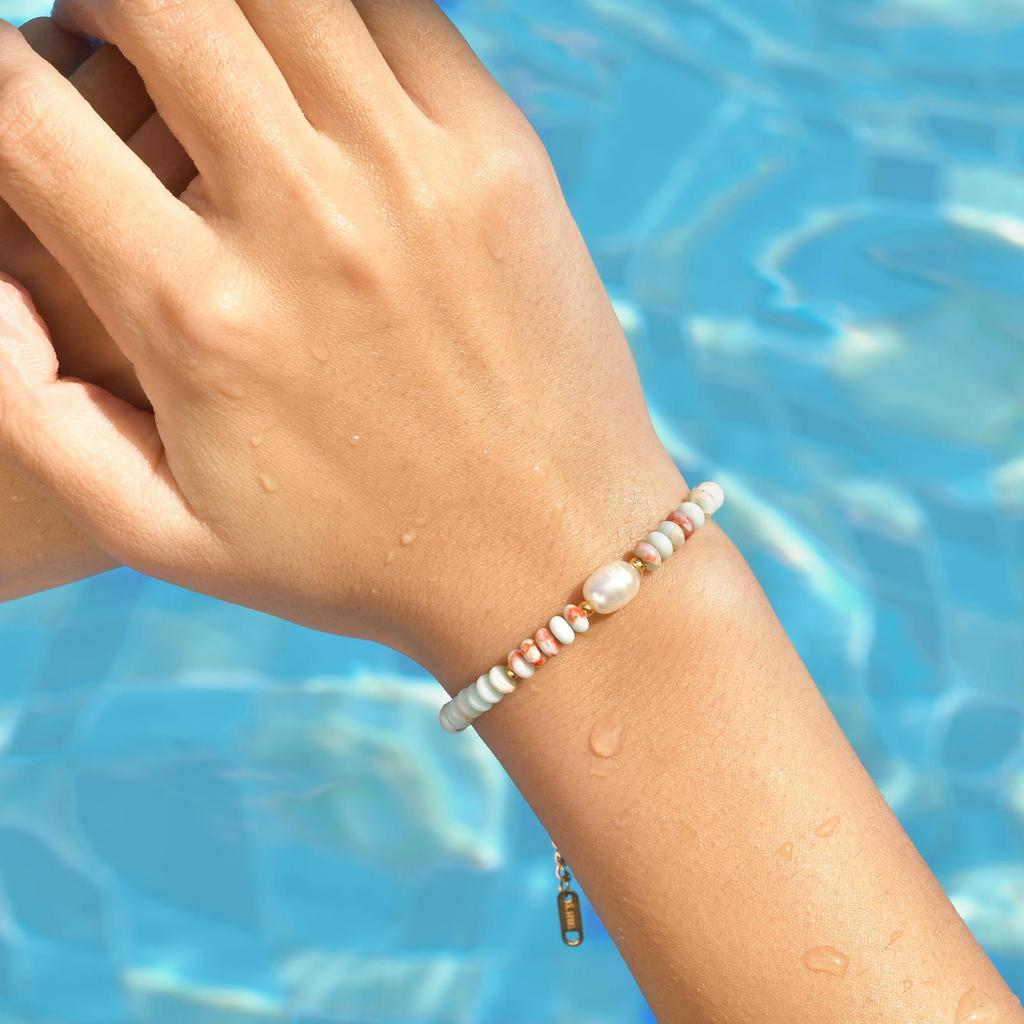 Trendy Imitation Pearl Colorful Beads Bracelet for Women, Stainless Steel Handmade Chain Bracelet for Women Fashion Boho Jewelry