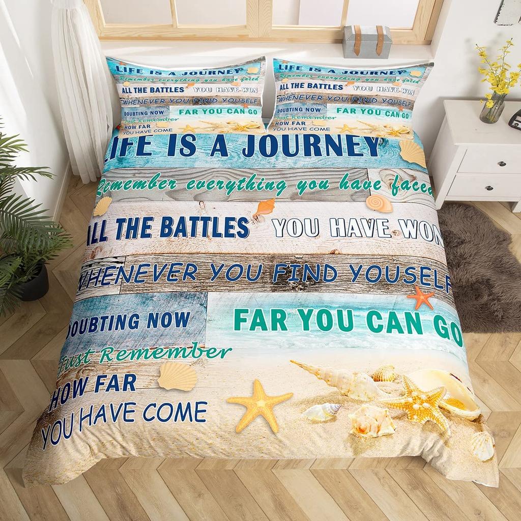 Beach Starfish Duvet Cover Set Blue Ocean Coastal Bedding Set Cute Ocean Creatures Seashells Starfish Print Comforter Cover Sets