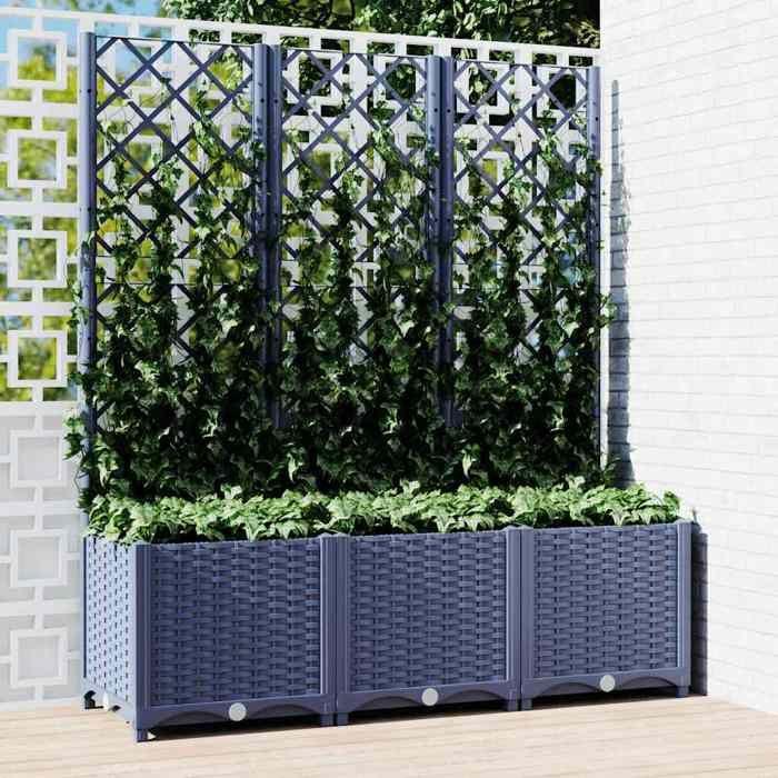 VidaXL Planter with Trellis, Flower Box, Plant Pot, Flower Box Garden Terrace Patio Outdoor, Blue Grey 318253