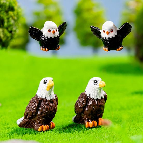 4Pcs Mini Eagle Figurines Miniature Resin Animal Ornaments Mini Bald Eagle Collectibles for DIY Craft Accessories Fairy Garden Decoration