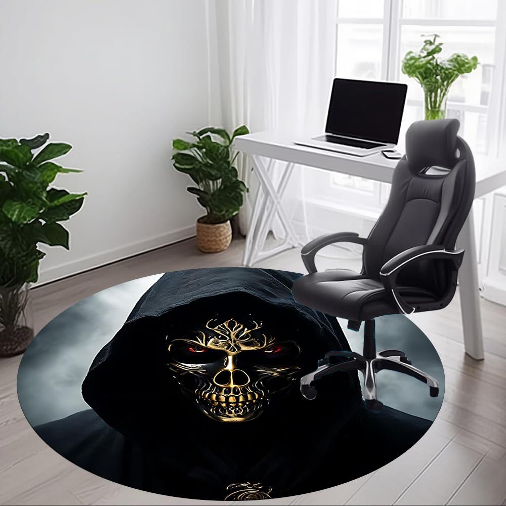1pc Gothic Skull Mask Chair Carpet for Office Non Slip, Machine Washable Rug for Office, Room Holiday Decor for Christmas, Birthday Polyester