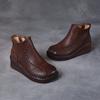 Johnature Retro Soft Soled Wedges Short Boots Genuine Leather Women's Shoes Round Toe Plush Cotton Boots