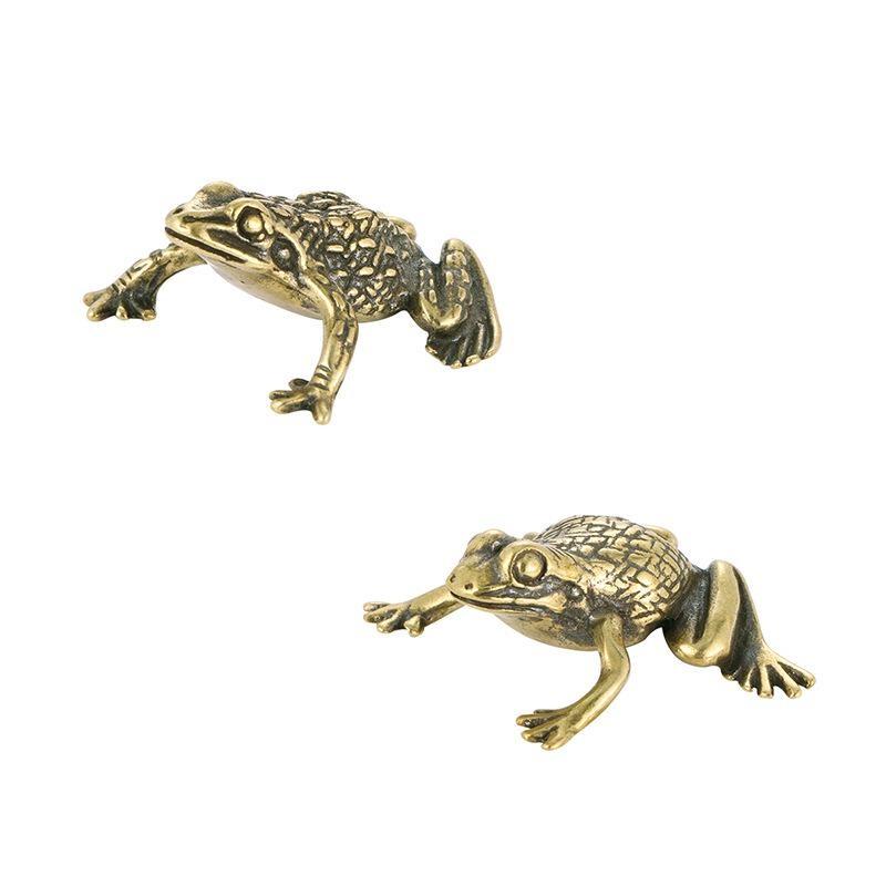 Solid Brass Lucky Rich Toads Frog Animal Statue Decor Tea Pet Bronze Ornaments Craft Collection NEW