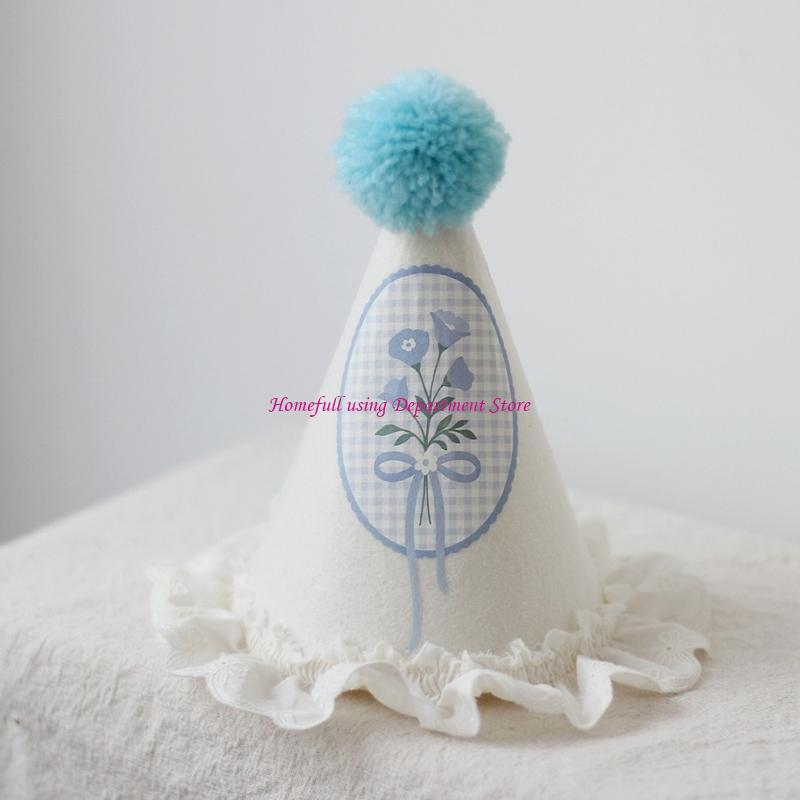 Fun Pompoms Celebration Hat Duckling/Flower Embroidery Elastic For Birthday Event Hat
