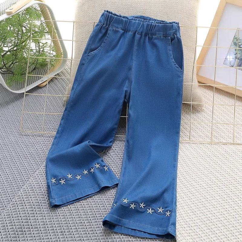 

Girls Tencel Jeans Loose Thin Summer Embroidered Flared Pants Embroidered Versatile Casual Ice Silk Mosquito Proof Pants 110