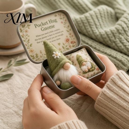 Cute Dwarf Ornament 2 Pcs Pocket Hug Gnome Comfort Gift Tin Box, Mini Plush Doll Emotional Support Birthday Presents for Her Keepsake, Handmade