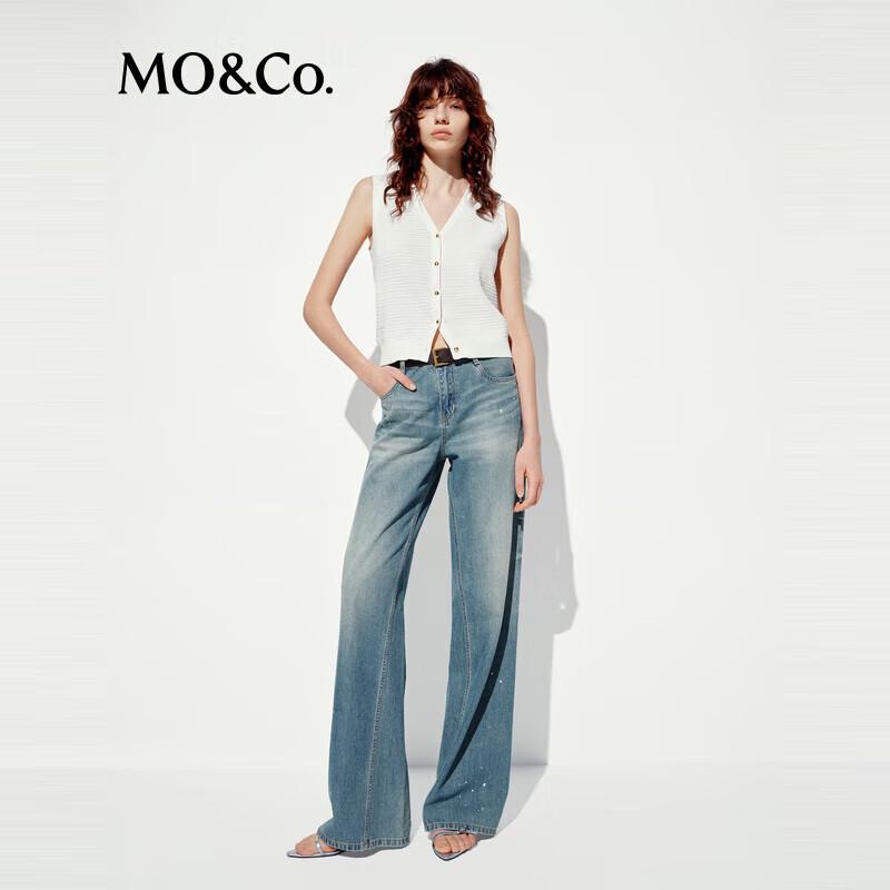 MO&Co. Vintage Washed Ink Splash Wide Leg Denim Jeans